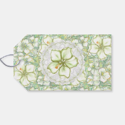 Hibiscus & kant WIT Cadeaulabel (Achterkant Horizontaal)