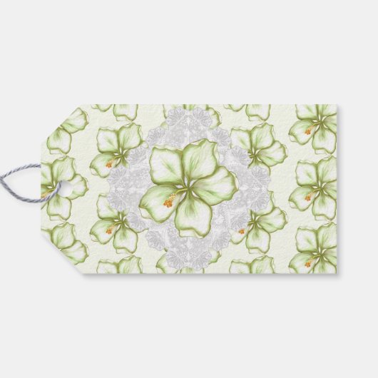 Hibiscus & kant WIT Cadeaulabel (Achterkant Horizontaal)