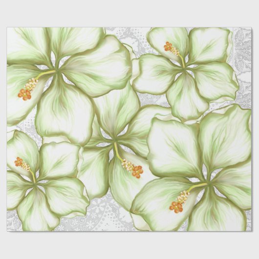 Hibiscus & kant WIT Cadeaupapier (Vlak)
