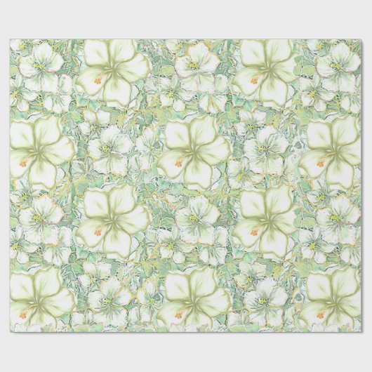 Hibiscus & kant WIT Cadeaupapier (Vlak)