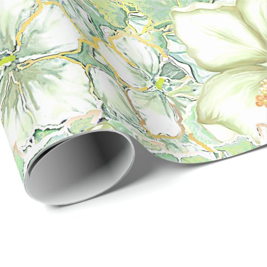 Hibiscus & kant WIT Cadeaupapier (Rol Hoek)