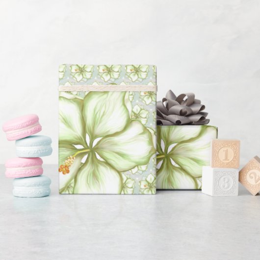 Hibiscus & kant WIT Cadeaupapier (Baby Shower)