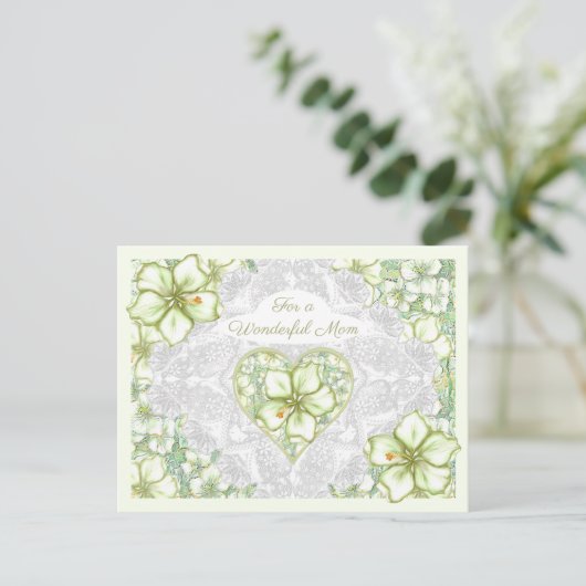 Hibiscus & kant WIT Feestdagenkaart (Staand voorkant)