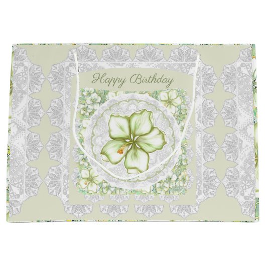 Hibiscus & kant WIT Groot Cadeauzakje (Voorkant)