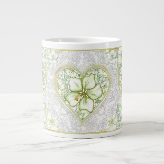 Hibiscus & kant WIT Grote Koffiekop (Voorkant)