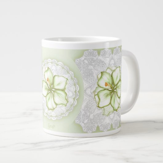 Hibiscus & kant WIT Grote Koffiekop (Voorkant rechts)