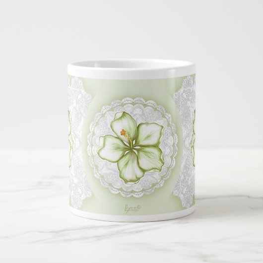 Hibiscus & kant WIT Grote Koffiekop (Voorkant)