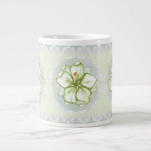 Hibiscus & kant WIT Grote Koffiekop (Voorkant)