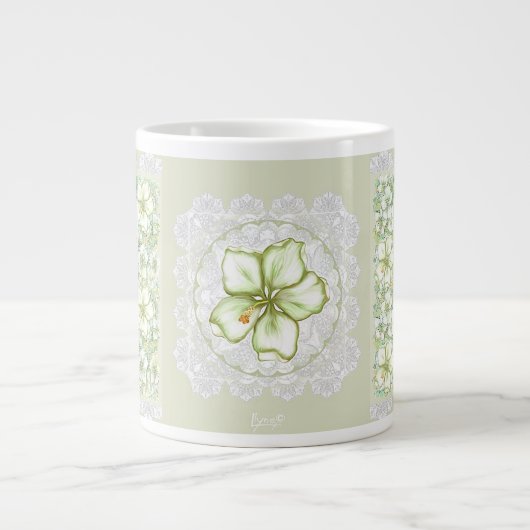 Hibiscus & kant WIT Grote Koffiekop (Voorkant)