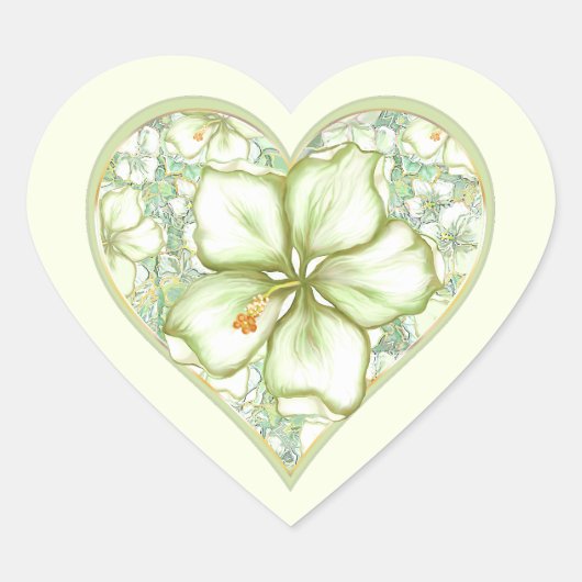 Hibiscus & kant WIT Hart Sticker (Voorkant)