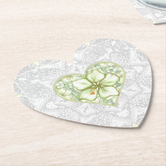 Hibiscus & kant WIT Kartonnen Onderzetters (Gekanteld)