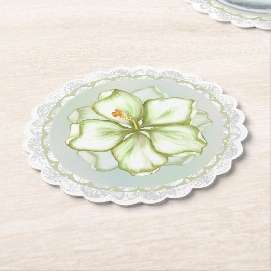 Hibiscus & kant WIT Kartonnen Onderzetters (Gekanteld)