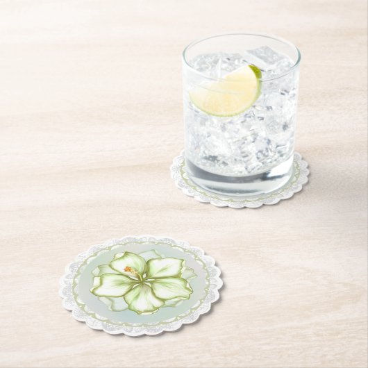 Hibiscus & kant WIT Kartonnen Onderzetters (Insitu)