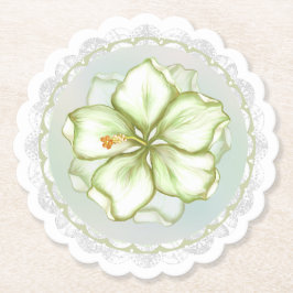 Hibiscus & kant WIT Kartonnen Onderzetters