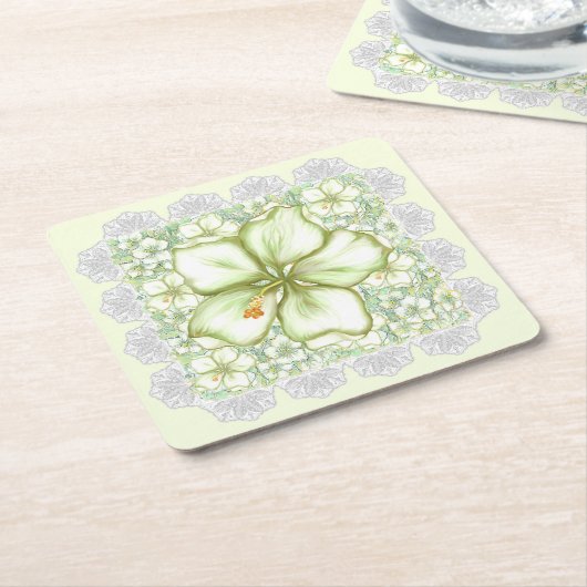 Hibiscus & kant WIT Kartonnen Onderzetters (Schuin)