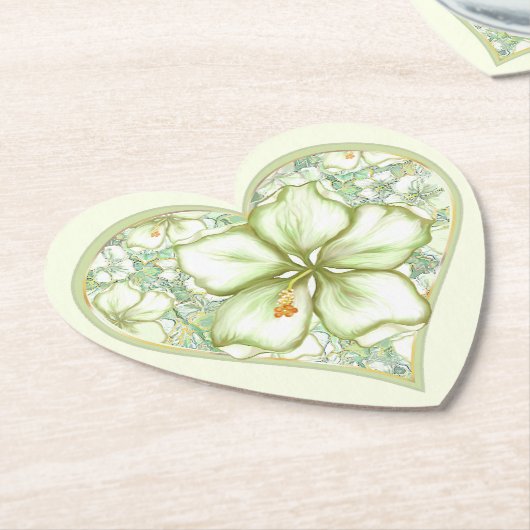 Hibiscus & kant WIT Kartonnen Onderzetters (Gekanteld)