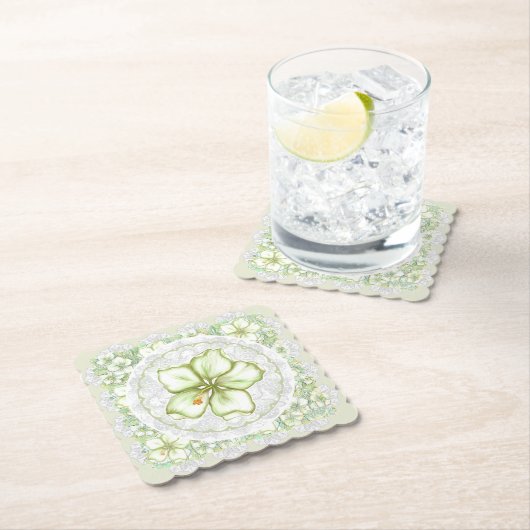 Hibiscus & kant WIT Kartonnen Onderzetters (Insitu)