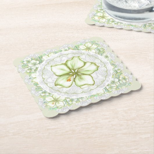 Hibiscus & kant WIT Kartonnen Onderzetters (Gebogen)