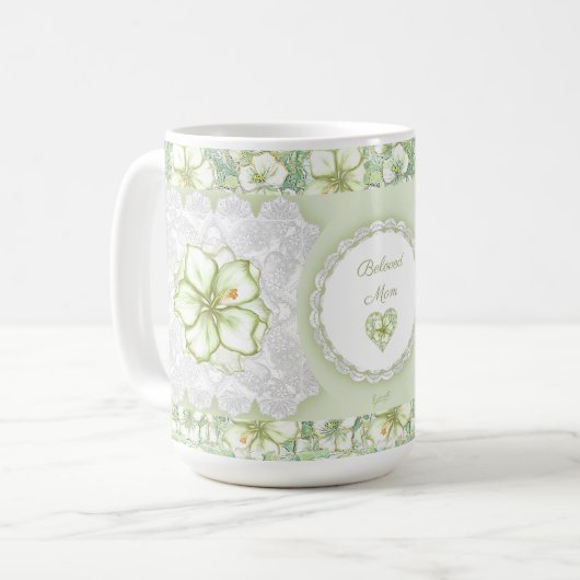 Hibiscus & kant WIT Koffiemok (Voorkant links)