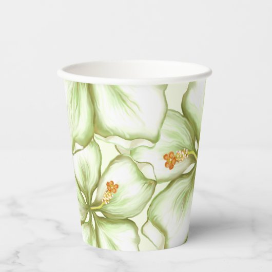 Hibiscus & kant WIT Papieren Bekers (Voorkant)