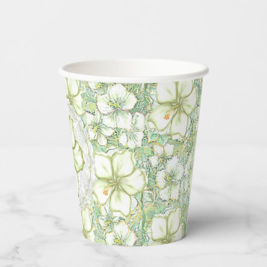 Hibiscus & kant WIT Papieren Bekers (Achterkant)