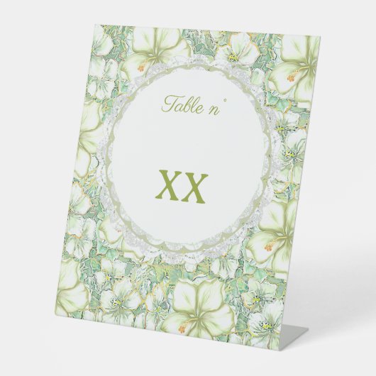 Hibiscus & kant WIT Reclamebord Met Voetstuk (Voorkant)