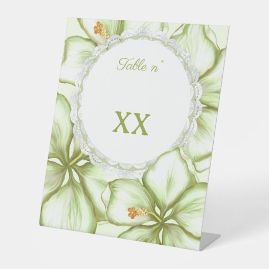 Hibiscus & kant WIT Reclamebord Met Voetstuk (Voorkant)