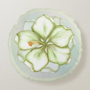 Hibiscus & kant WIT Rond Kussen