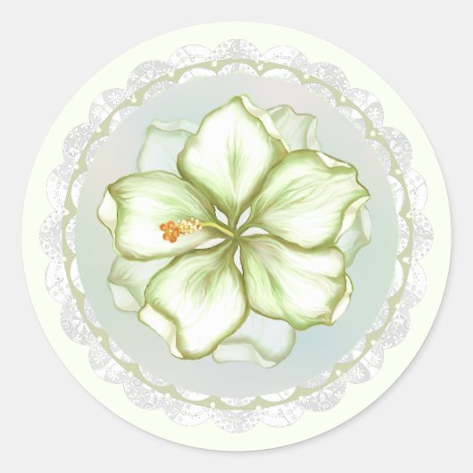 Hibiscus & kant WIT Ronde Sticker (Voorkant)