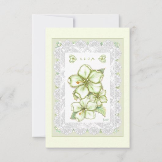 Hibiscus & kant WIT RSVP Kaartje (Voorkant)