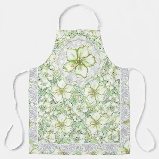 Hibiscus & kant WIT Schort (Voorkant)