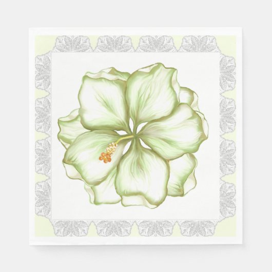 Hibiscus & kant WIT Servet (Voorkant)