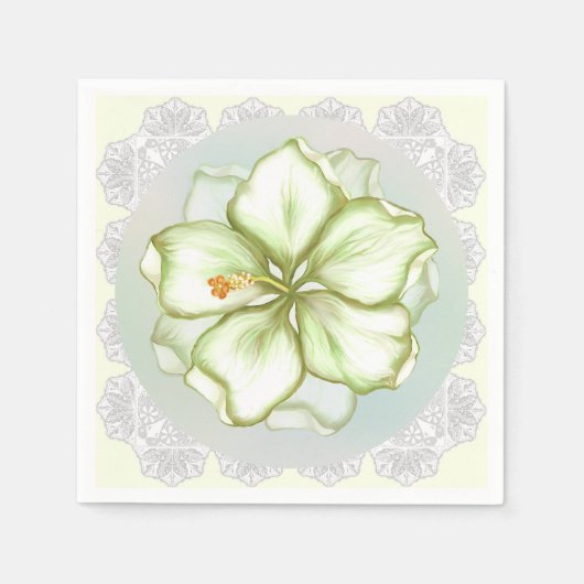 Hibiscus & kant WIT Servet (Voorkant)