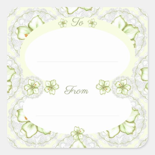 Hibiscus & kant WIT Vierkante Sticker (Voorkant)