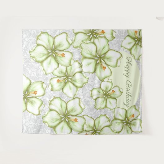 Hibiscus & kant WIT Wandkleed (Voorkant (horizontaal))