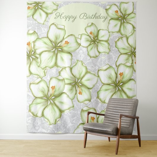 Hibiscus & kant WIT Wandkleed (In situ)