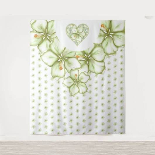 Hibiscus & kant WIT Wandkleed (Voorkant)