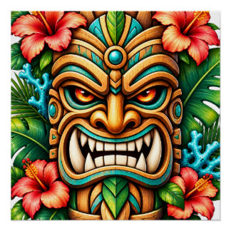 Hibiscus Kroon Tiki Beschermer Glanzende Poster