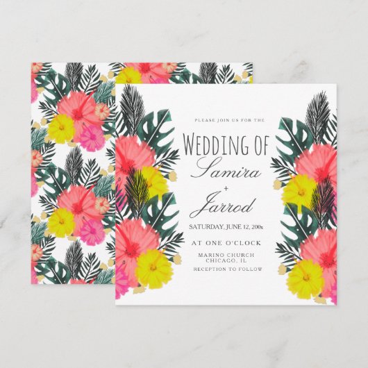 Hibiscus Leaf Hand-Drawn Floral Tropical Wedding (Voorkant / Achterkant)