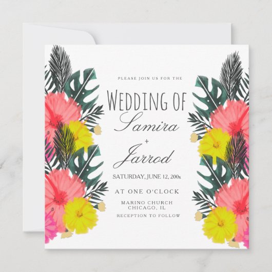 Hibiscus Leaf Hand-Drawn Floral Tropical Wedding (Voorkant)