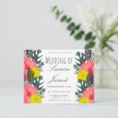 Hibiscus Leaf Hand-Drawn Floral Tropical Wedding Briefkaart (Staand voorkant)