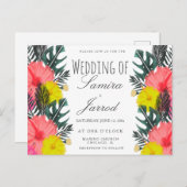 Hibiscus Leaf Hand-Drawn Floral Tropical Wedding Briefkaart (Voorkant / Achterkant)