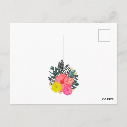 Hibiscus Leaf Hand-Drawn Floral Tropical Wedding Briefkaart (Achterkant)