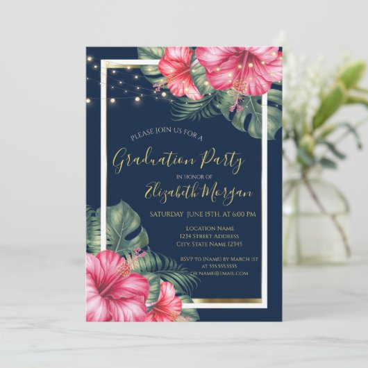 Hibiscus, Lichten, Hout, Lijst Graduparty Kaart (Staand voorkant)