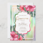 Hibiscus Lijst Holographic Quinceanera Kaart (Voorkant)
