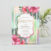 Hibiscus Lijst Holographic Quinceanera Kaart (Staand voorkant)