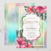Hibiscus Lijst Holographic Quinceanera Kaart (Voorkant / Achterkant)
