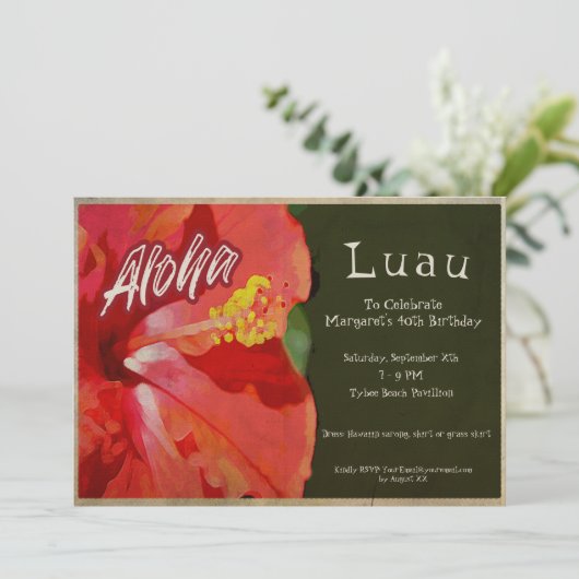 Hibiscus Luau-batentertijd uitnodiging (Staand voorkant)