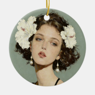 Hibiscus Meisje Keramische Kerstbal Keramisch Ornament