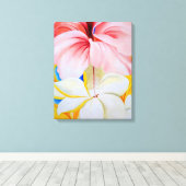 Hibiscus met Plumeria Canvas Afdruk (Insitu (Houten vloer))